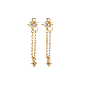 Stainless Steel CZ Chain Hoop Earring Star Moon Square Pendant Cartilage