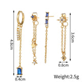 Stainless Steel CZ Chain Hoop Earring Star Moon Square Pendant Cartilage