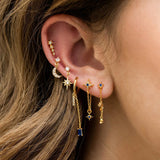 Stainless Steel CZ Chain Hoop Earring Star Moon Square Pendant Cartilage