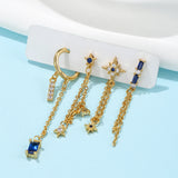 Stainless Steel CZ Chain Hoop Earring Star Moon Square Pendant Cartilage