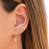 Stainless Steel CZ Hoop Earring Small Chain Pendant Piercing Jewelry