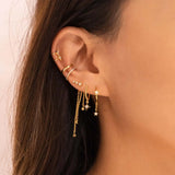 Stainless Steel CZ Hoop Earring Small Chain Pendant Piercing Jewelry