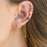 Stainless Steel CZ Hoop Earring Small Chain Pendant Piercing Jewelry