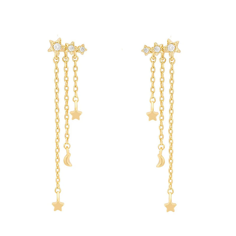 Stainless Steel CZ Hoop Earring Small Chain Pendant Piercing Jewelry