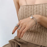 Women's Stainless Steel CZ Pearl Buckle Bracelet