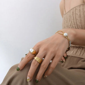 Women's Stainless Steel CZ Pearl Buckle Bracelet