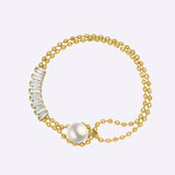 Women's Stainless Steel CZ Pearl Buckle Bracelet