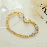 Women's Stainless Steel CZ Pearl Buckle Bracelet