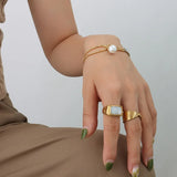 Women's Stainless Steel CZ Pearl Buckle Bracelet