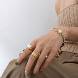 Women's Stainless Steel CZ Pearl Buckle Bracelet