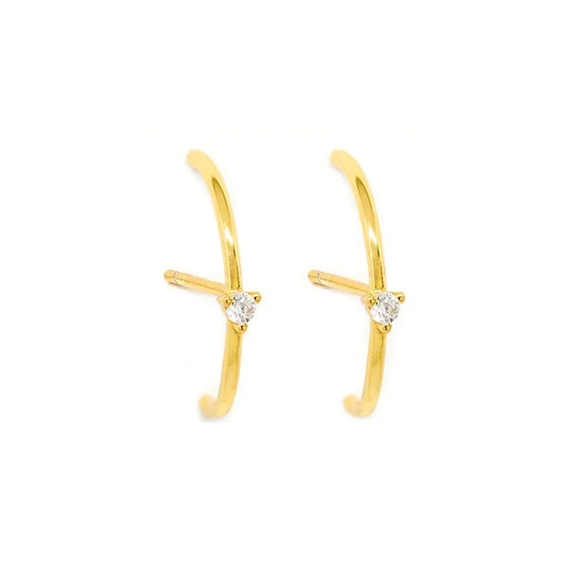 Stainless Steel CZ Chain Ear Studs Earrings Triangle Pendant Cartilage Piercing
