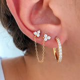 Stainless Steel CZ Chain Ear Studs Earrings Triangle Pendant Cartilage Piercing