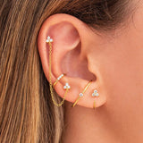 Stainless Steel CZ Chain Ear Studs Earrings Triangle Pendant Cartilage Piercing