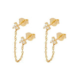 Stainless Steel CZ Chain Ear Studs Earrings Triangle Pendant Cartilage Piercing