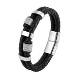 Men's Stainless Steel Leather Bracelet with Magnetic Buckle