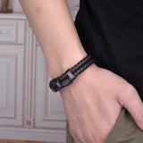 Men's Stainless Steel Leather Bracelet with Magnetic Buckle