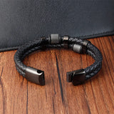 Men's Stainless Steel Leather Bracelet with Magnetic Buckle
