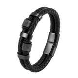 Men's Stainless Steel Leather Bracelet with Magnetic Buckle