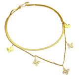 Stainless Steel Double Chain Butterfly Pendant Necklace