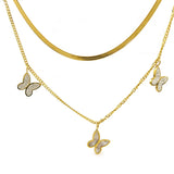 Stainless Steel Double Chain Butterfly Pendant Necklace