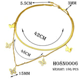 Stainless Steel Double Chain Butterfly Pendant Necklace