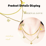 Stainless Steel Double Chain Butterfly Pendant Necklace