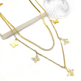 Stainless Steel Double Chain Butterfly Pendant Necklace