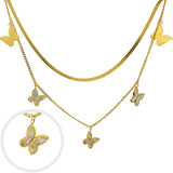 Stainless Steel Double Chain Butterfly Pendant Necklace