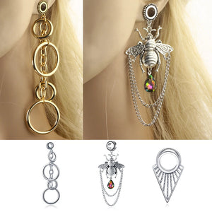 Stainless Steel Ear Plugs Tunnels Stretchers Piercing Jewelry 2PCS
