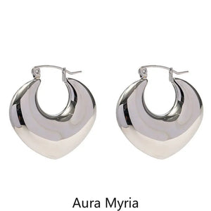 Heart Shaped Chunky Hoop Earrings Silver