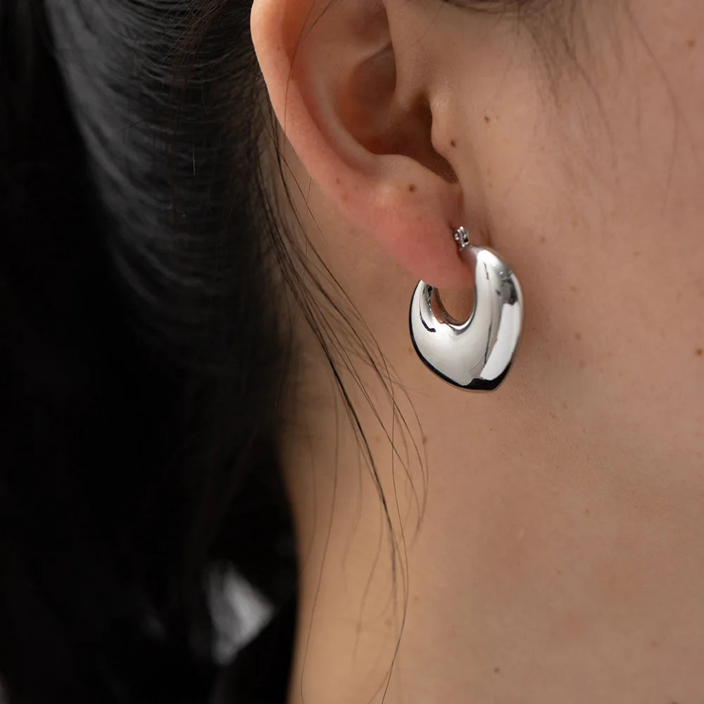 Heart Shaped Chunky Hoop Earrings Silver
