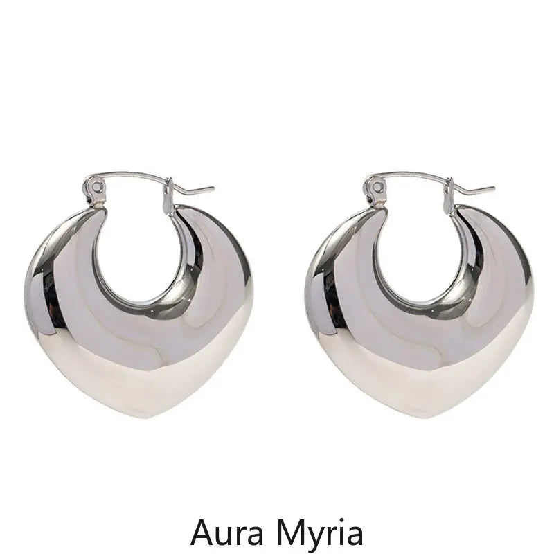 Heart Shaped Chunky Hoop Earrings Silver