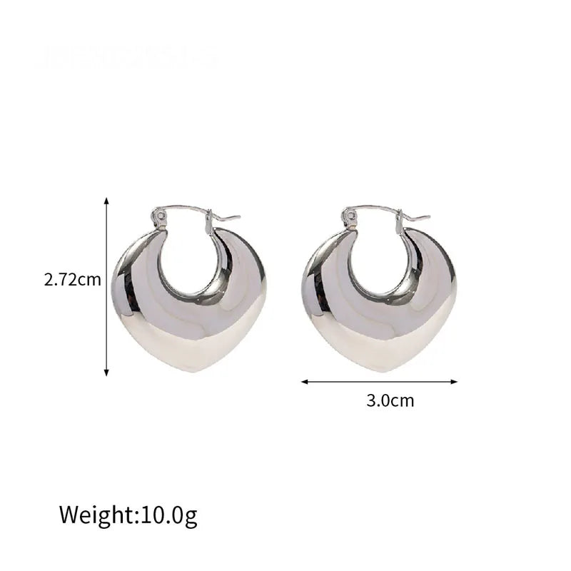 Heart Shaped Chunky Hoop Earrings Silver