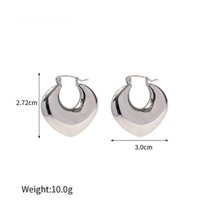 Heart Shaped Chunky Hoop Earrings Silver