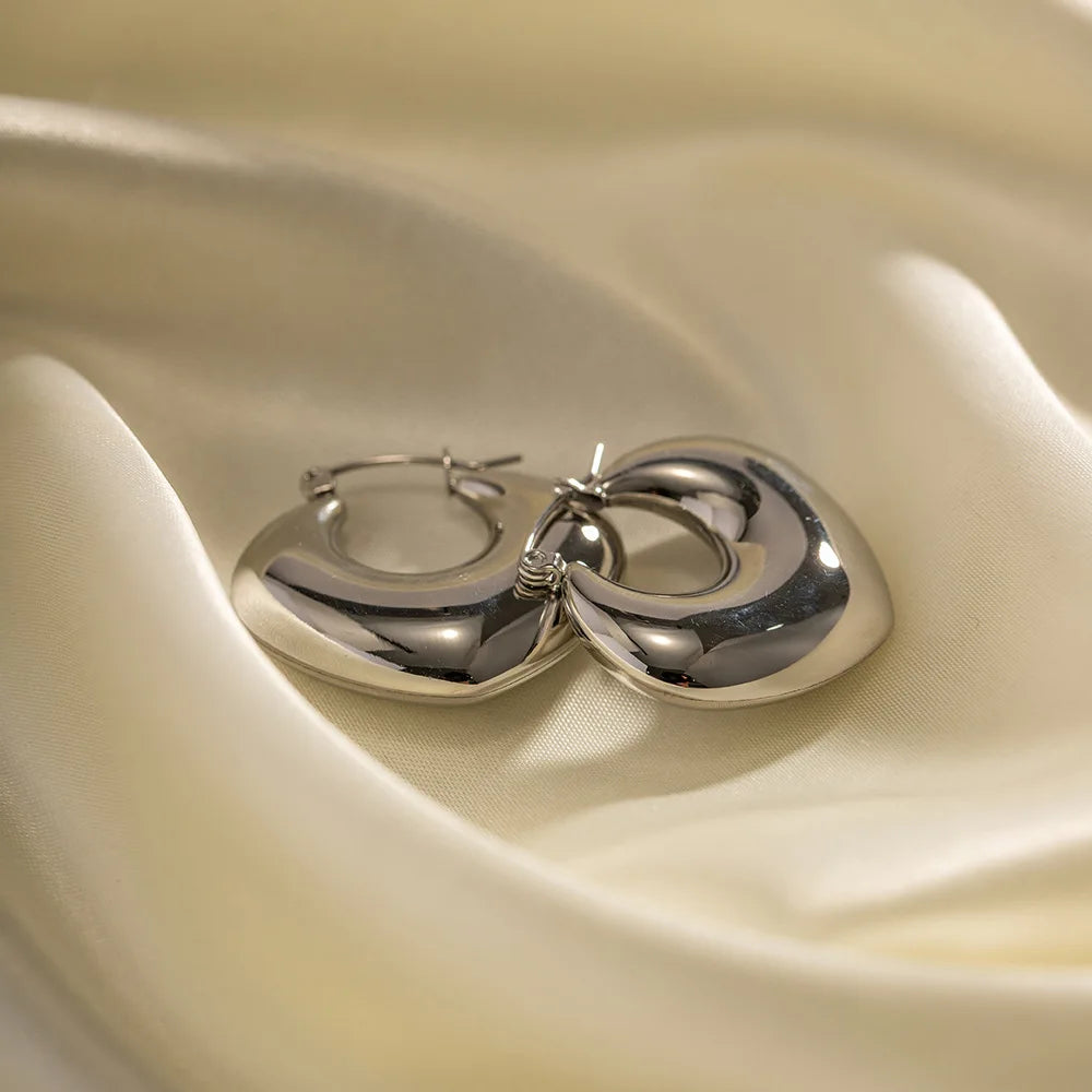 Heart Shaped Chunky Hoop Earrings Silver