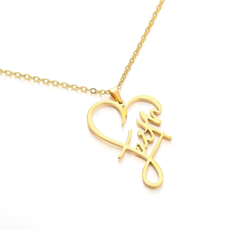 Stainless Steel Faith Necklace Dainty Heart Necklace Blessed Christian Jewelry