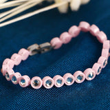 Stainless Steel Pink Ceramic CZ Charm Bracelet Jewelry for Women
