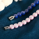Stainless Steel Pink Ceramic CZ Charm Bracelet Jewelry for Women