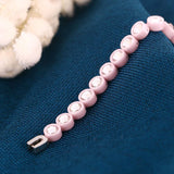 Stainless Steel Pink Ceramic CZ Charm Bracelet Jewelry for Women