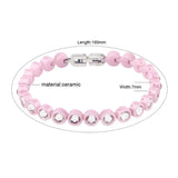 Stainless Steel Pink Ceramic CZ Charm Bracelet Jewelry for Women