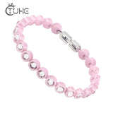 Stainless Steel Pink Ceramic CZ Charm Bracelet Jewelry for Women