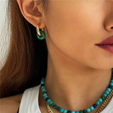 Stainless Steel Green Malachite Hoop Earrings for Women