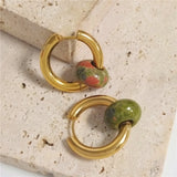 Stainless Steel Green Malachite Hoop Earrings for Women
