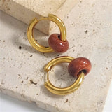 Stainless Steel Green Malachite Hoop Earrings for Women