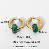 Stainless Steel Green Malachite Hoop Earrings for Women
