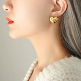 Gold-Plated Heart Earrings with Zircon