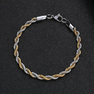 Stainless Steel Half Silver Twist Chain Bracelet for Men Women
