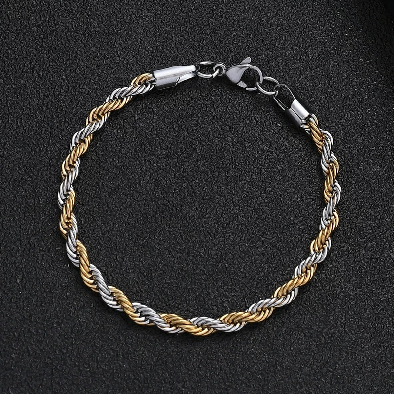 Stainless Steel Half Silver Twist Chain Bracelet for Men Women