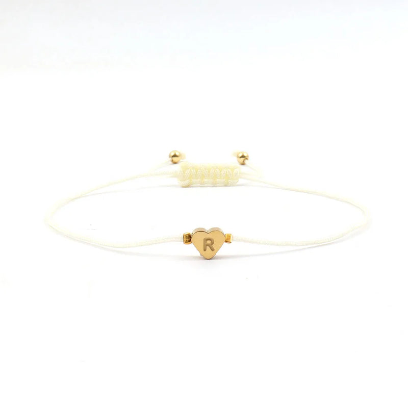 Stainless Steel Heart A-Z Letter Bracelet Women Hand Woven Adjustable
