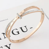 Stainless Steel Cross Crystal Bracelet Roman Numerals Bangle